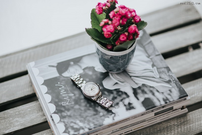 桌上的小粉花和一些物品的图片大全