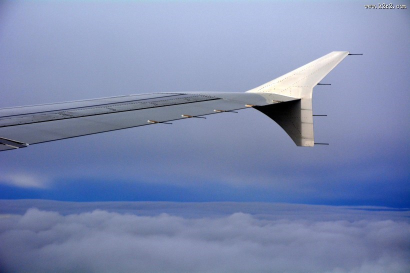 高空中的飞机机翼图片