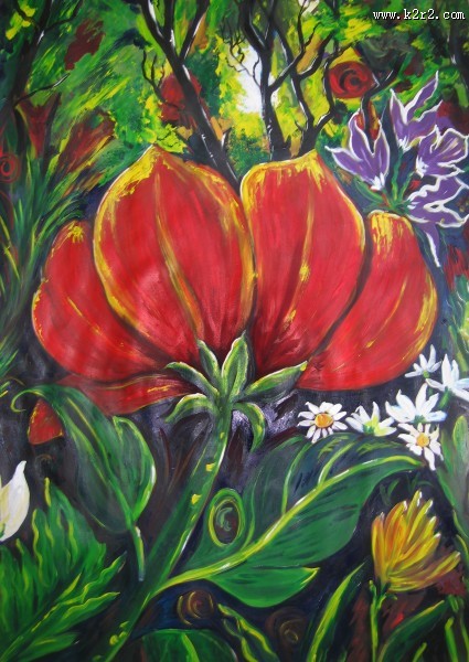 油画花朵三联画图片