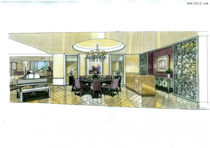 比华丽山别墅室内设计手绘图片