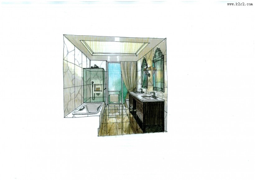 比华丽山别墅室内设计手绘图片