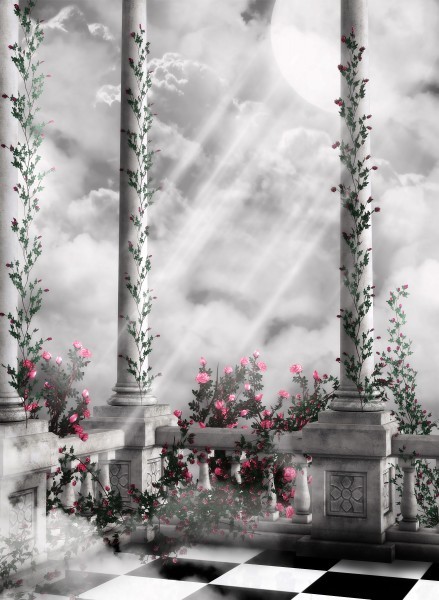 梦幻花朵建筑背景素材图片