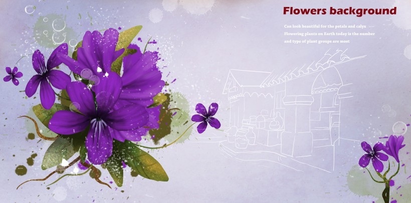 紫色系手绘花朵明信片图片