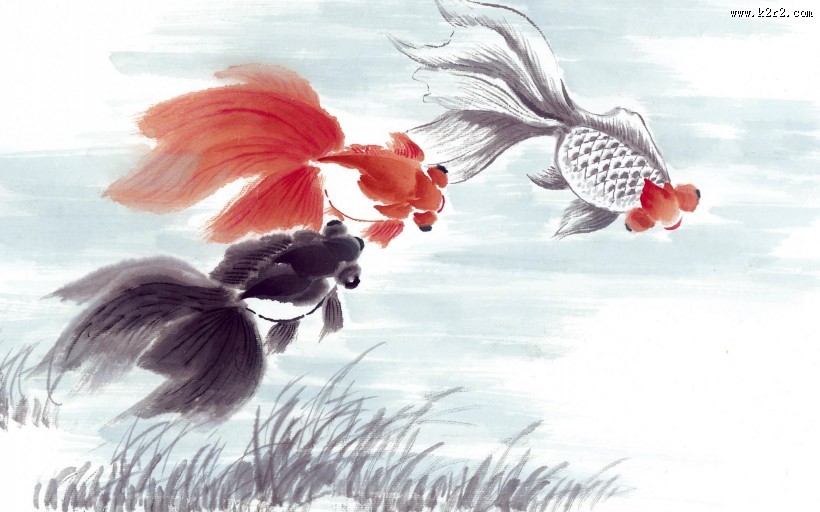 水墨画写意鲤鱼图片