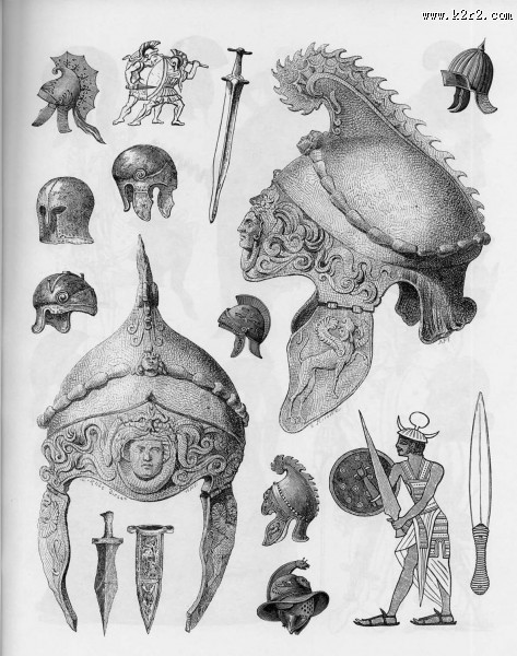 手绘古代兵器盔甲图片