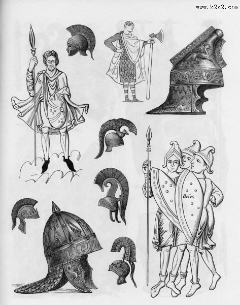 手绘古代兵器盔甲图片