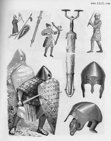 手绘古代兵器盔甲图片