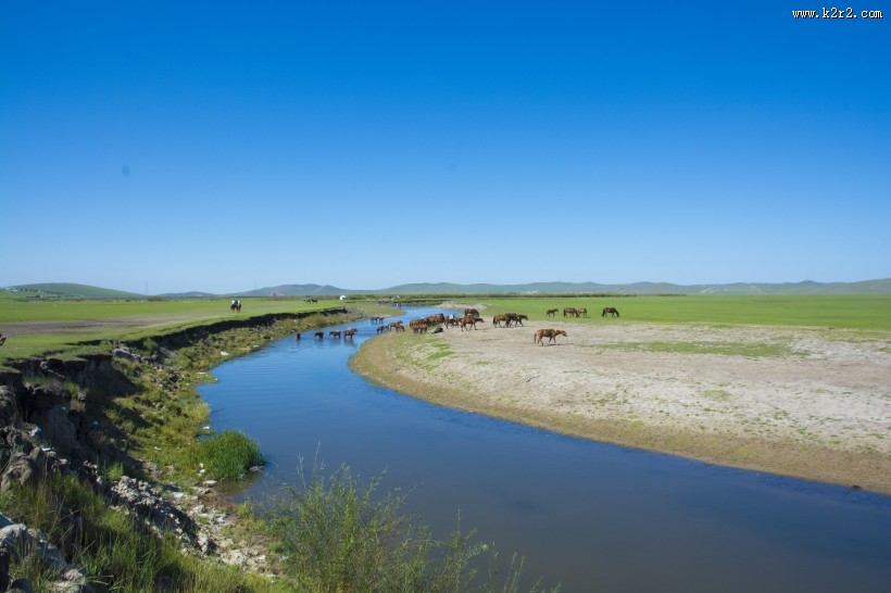 唯美的草原蓝色天空图片