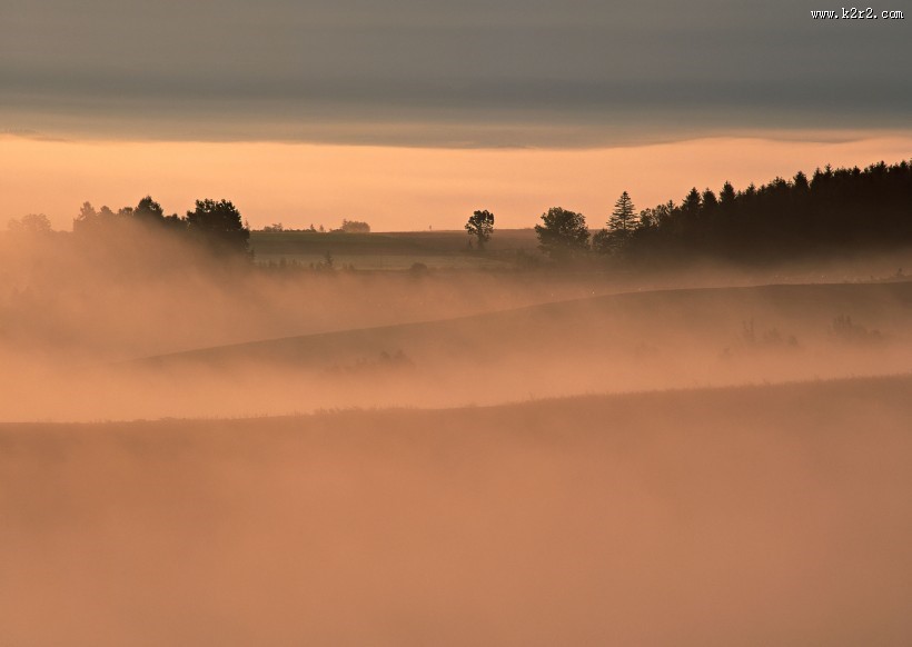 夕阳迷雾风景图片大全
