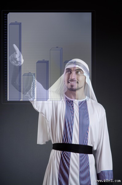 阿拉伯男人和骆驼与城市景观图片