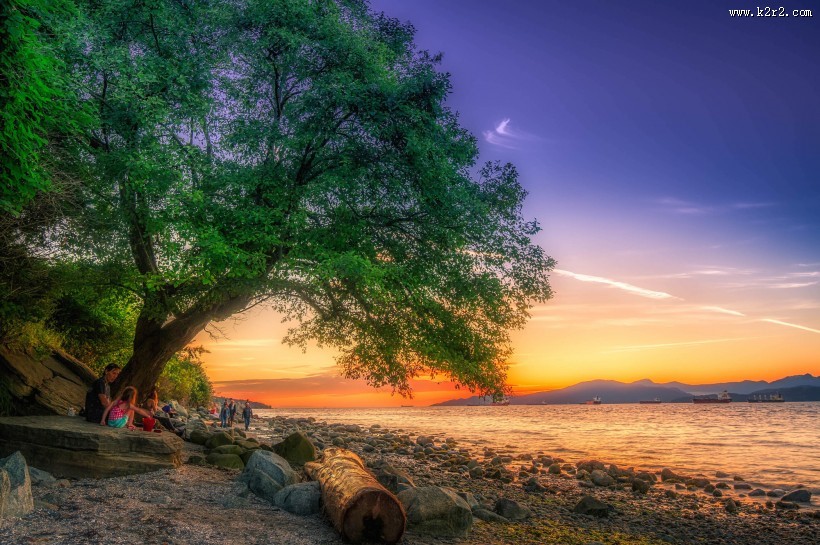 加拿大温哥华基斯兰奴海滩傍晚风景图片大全