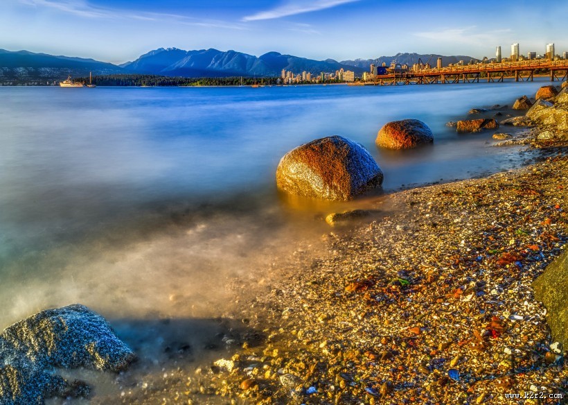 加拿大温哥华基斯兰奴海滩傍晚风景图片大全