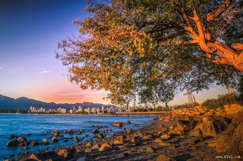 加拿大温哥华基斯兰奴海滩傍晚风景图片大全