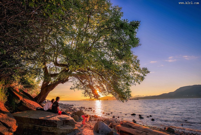 加拿大温哥华基斯兰奴海滩傍晚风景图片大全