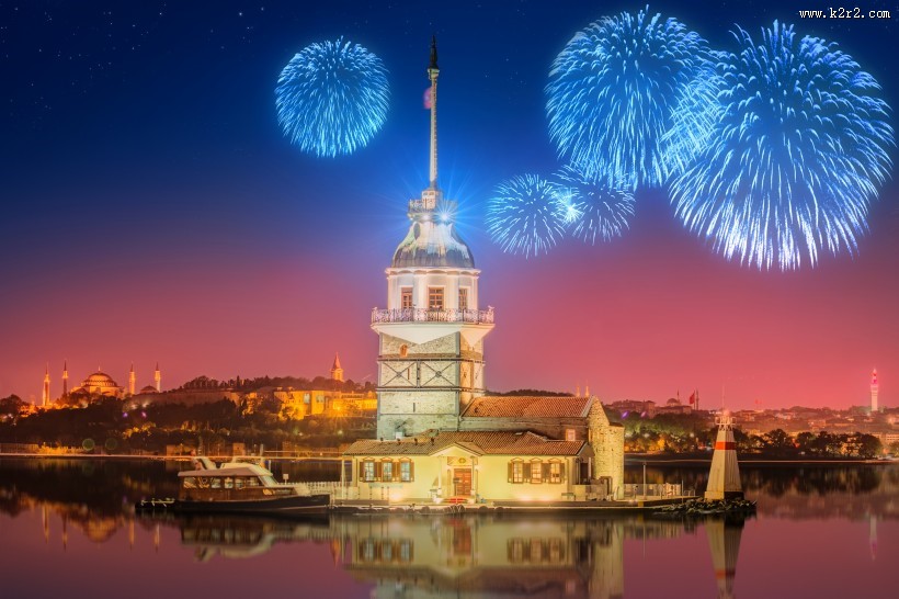 城市烟花夜景图片