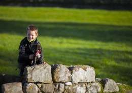 在草地上的孤独的小男孩图片