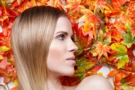 枫叶和彩妆美女图片