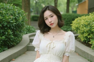 短发美女户外图片