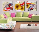 黄色花朵三联画挂画图片