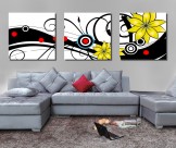 黄色花朵三联画挂画图片