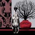 简约黑白红三联挂画图片