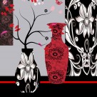 简约黑白红三联挂画图片