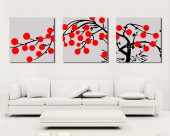 简约黑白红三联挂画图片