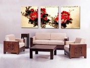 中国风牡丹三联挂画图片