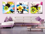 缤纷花朵三联挂画图片