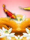 中国风荷花金鱼三联挂画图片