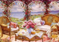 温馨家庭花园油画图片