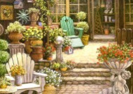 温馨家庭花园油画图片