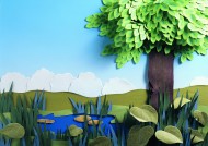 河流花朵纸雕图片