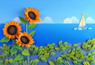 河流花朵纸雕图片