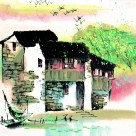 江南水乡夏天水墨图片