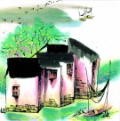 江南水乡夏天水墨图片