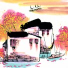 江南水乡秋天水墨图片