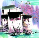 江南水乡秋天水墨图片