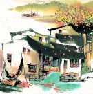 江南水乡秋天水墨图片