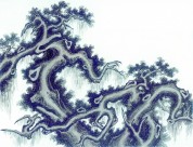 古树奇石水墨图片