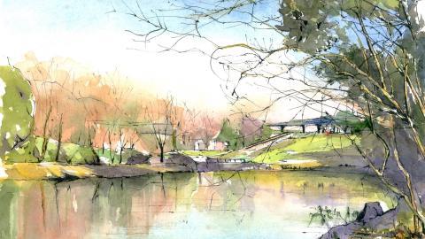 日本画师小森裕三水彩风景画