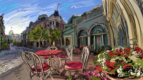 手绘速描城市建筑风光图片