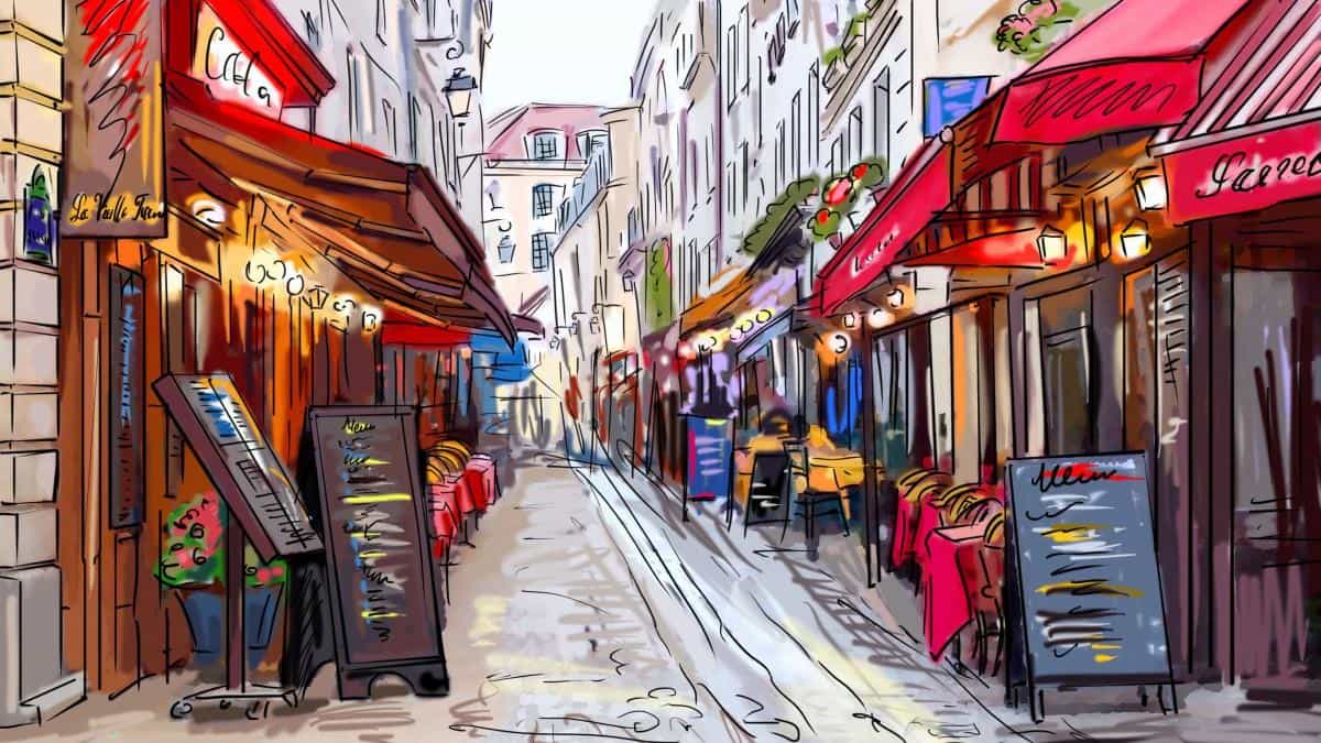 手绘速描城市建筑风光图片