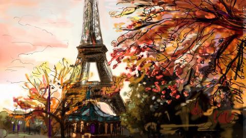 手绘速描城市建筑风光图片