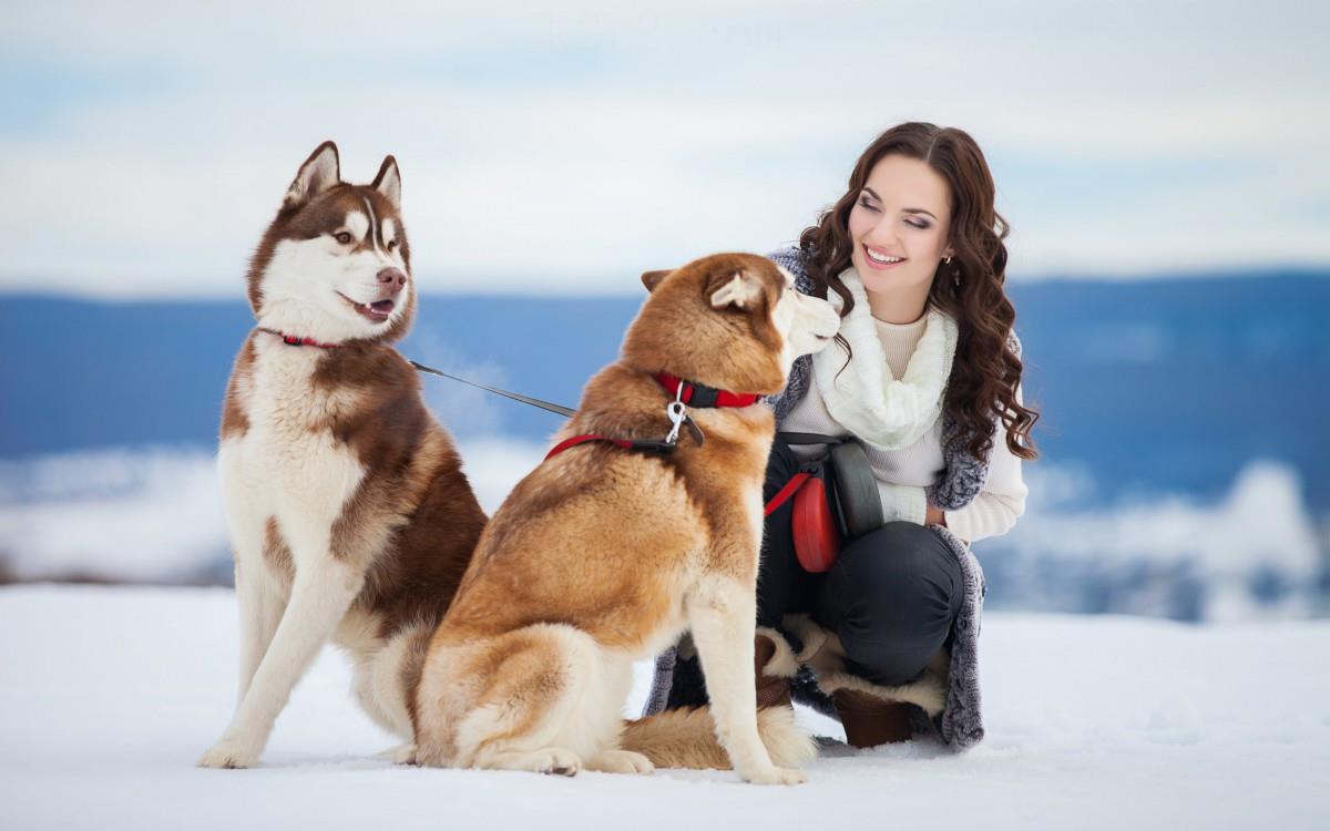 美女与狗玩耍图片