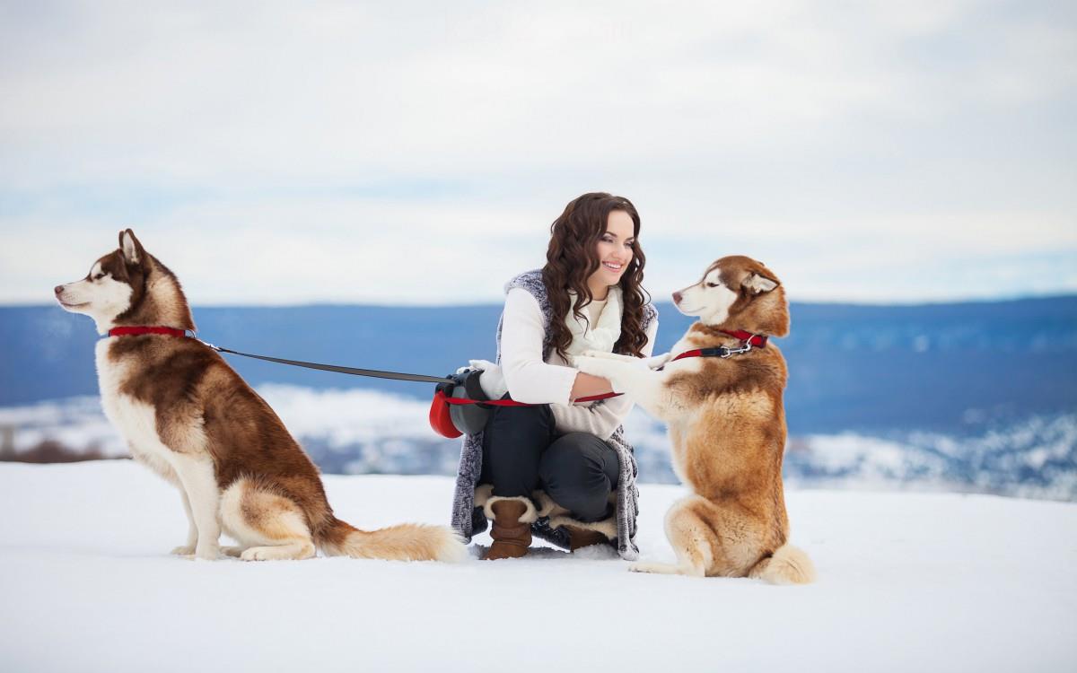 美女与狗玩耍图片