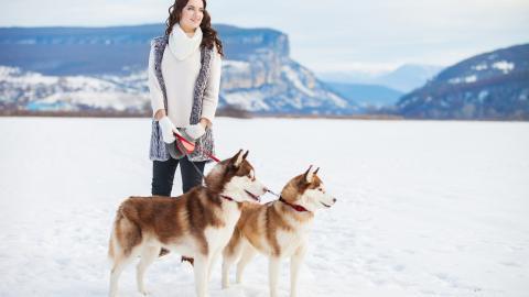 美女与狗玩耍图片
