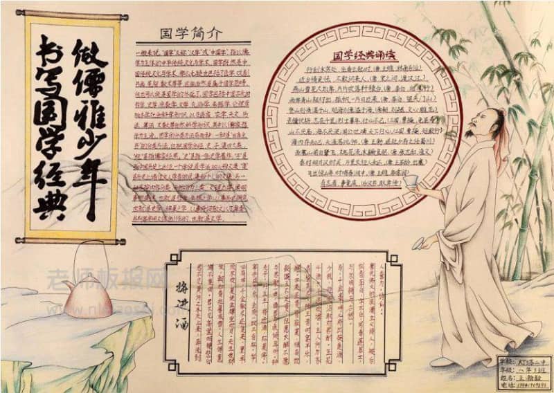 读国学经典 做儒雅少年手抄报图片 国学简介 12张经典名著手抄报