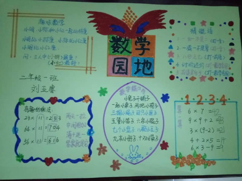 二年级数学手抄报图片 数学园地 15张数学手抄报