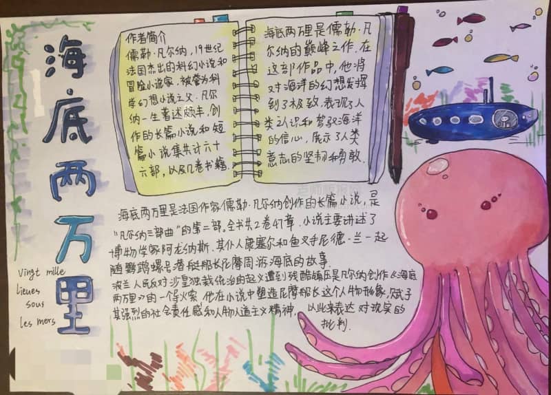 海底两万里作者简介手抄报图片 16张语文手抄报